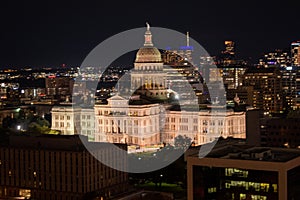 Rooftop view of the Texas State Capital at Night