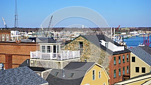 Rooftop widow`s walk in New England