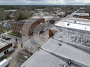 Rooftops along the street.