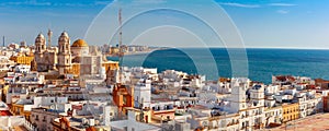 Rooftops and Cathedral in Cadiz, Andalusia, Spain