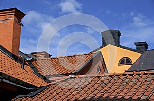 Rooftops with chimneys