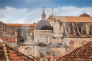 Rooftops of Dubronvik`s churches and spires in Croatia