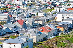Rooftops of houses at Heimaey island, part of Vestmannaeyjar archipelago of Iceland