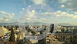 Rooftops of Nicosia Cyprus with a clear blue sky