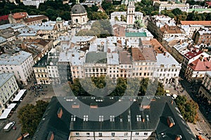 Rooftops of old Lviv, Lemberg, Lwow. Beautiful city architecture background. urban concept. Lviv, Ukraine - August 12, 2016 photo
