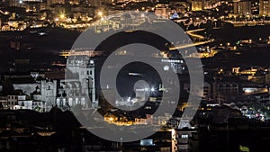 Rooftops of Porto's old town aerial night timelapse, Porto, Portugal