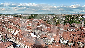 The rooftops and the river Aare which runs through the center of Bern, capital city of Switzerland.