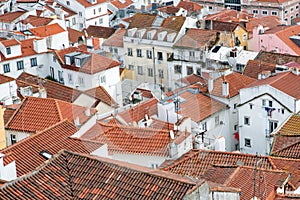 Rooftops of and skyline of a Lisbon, Portugal neighborhood