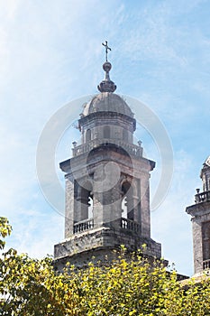 Rooftops and steeples of the an church in Spain