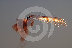 ROOIVALK HELICOPTER DEPLOYING FLARES DISPLAYING SPARKS AND SMOKE