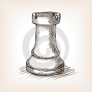 Rook chess piece hand drawn sketch style vector