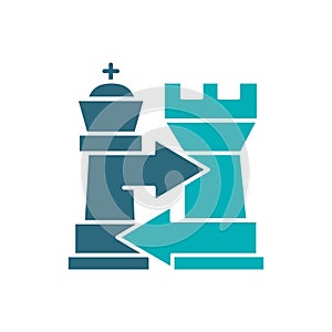 Rook and King chess exchange, castling colored icon. Board game, table entertainment symbol