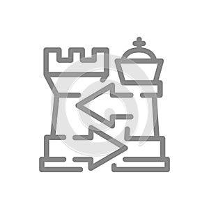 Rook and King chess exchange, castling line icon. Board game, table entertainment symbol