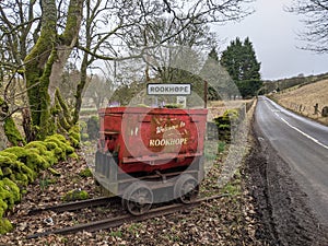 Rookhope welcome sign on old wagon