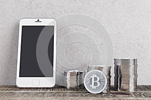 Room with bitcoins and mobile phone