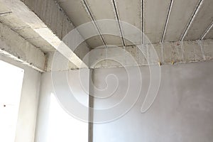 The room in buiding under construction show wall and ceiling