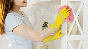 room chores happy woman cleaning service