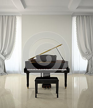 Room in classic style with piano 3D rendering