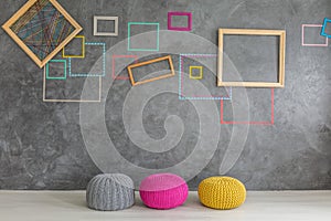 Room with colorful poufs photo