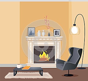 Room in Corporeal Color with Fireplace Vector