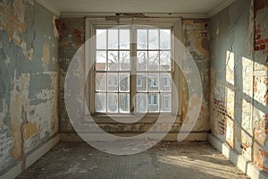 Room demolition with window removed during downsized home renovations, downsized home renovations picture photo