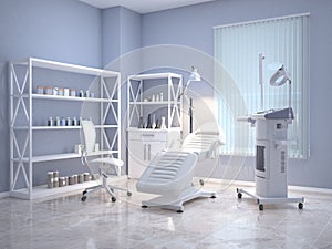Room with equipment in the clinic of dermatology and cosmetology