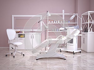 Room with equipment in the clinic of dermatology and cosmetology