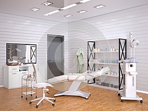 Room with equipment in the clinic of dermatology and cosmetology