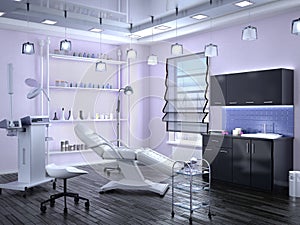 Room with equipment in the clinic of dermatology and cosmetology. photo