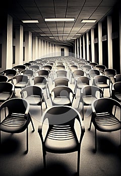 The room is filled with empty chairs. AI Generated