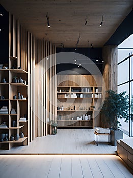 A room filled with lots of wooden shelves