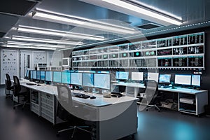 room filled with sensors and monitors, showing real-time readings of temperature, humidity and other important factors