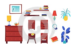 Room furnishing vector illustrations set