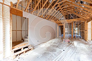 Room in home, under contruction, with spray foam