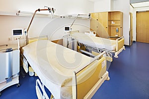 Room hospital bed door no people