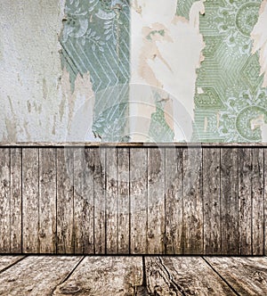 Room interior - vintage wallpaper, wooden floor