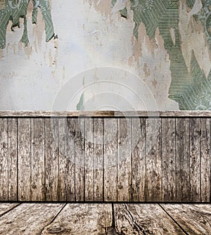 Room interior - vintage wallpaper, wooden floor