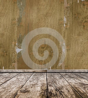 Room interior - vintage wallpaper, wooden floor