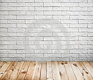 Room interior with white brick wall