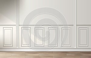 Room interior with white classic wall panel