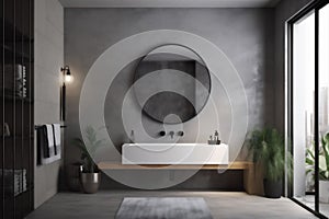 room luxury bathroom washbasin interior mirror design concrete home sink gray. Generative AI.