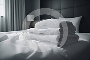 room luxury towel service resort home white hotel bed fresh. Generative AI.