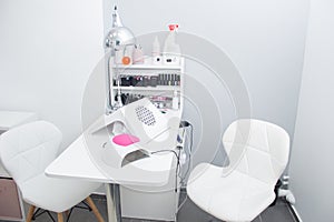 Room for manicure with two working places in the beauty salon. nail salon room