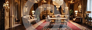 A room with many lavish furnishings including gold and plush furniture Generative AI