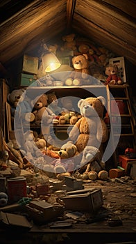 A room with many teddy bears and other stuffed animals, AI