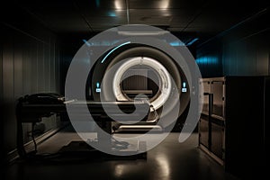 Room with an MRI scanner with art lighting AI