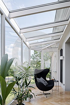 Room with oriel window and chair photo