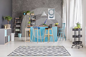 Room with painted blue table