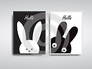 Room poster, wall poster, Black and White Rabbit, vector illustration
