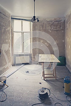Room during renovation, home refurbishing , vintage filter photo